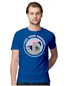 ALLEN BLACK Men's Regular Fit T-Shirt I Pug Your Pardon - Funny Word Play Dog 100% Cotton T-Shirt Royal Blue_IPYPRMEN-Royal Blue 5XL Men Round_