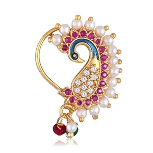 VIVASTRI FASHION JEWELLERY Vivastri Premium 1 Gram Gold Plated White Pearl,Moti Beaded Guttapusalu Alloy Nath,Nathiya,Nosepin,Nosering For Women & Girls -VIVA1301NTH-PRESS