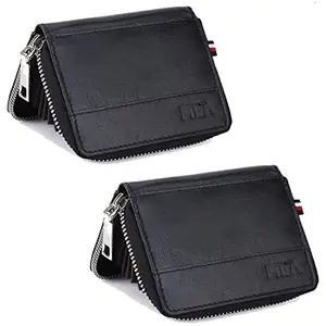 FIKA 10 Slots RFID Horizontal Credit Card Holder for Women - (Genuine Leather) (11 x 2 x 8.5 cm) (Tan) (Black (2))