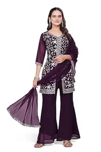 JIMMY ART Pack Of 1 Women's Georgette Zari Sequence Embroidered Kurta and Palazzo Set Trendy Georgette Women'S Kurti Sets With Dupatta