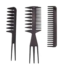 Professional Hair Styling Comb Set, 3-Piece Wide Tooth Detangling and Sectioning Combs, Black