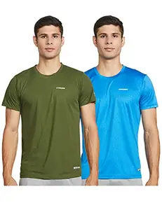 Charged Play-005 Interlock Knit Geomatric Emboss Round Neck Sports T-Shirt Scuba Size Large And Charged Pulse-006 Checker Knitt Round Neck Sports T-Shirt Olive Size Large