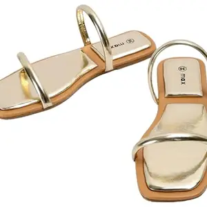 Max Women Double Strap Flat Sandals, GOLD, 40