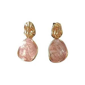 Relishine Textured Beige Stone Drop Earrings for Women | Matte Chunky Statement Marble look Earring (Peach)