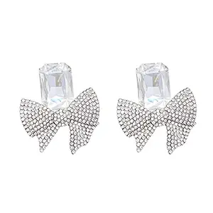 Yellow Chimes Earrings For Women Silver Tone Crystal Studded Bow Knot Shape Stud Earrings For Women and Girls