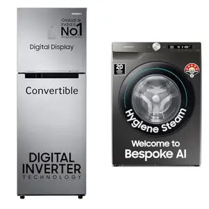 Samsung 236 L, 3 Star, Convertible, Digital Inverter with Display Frost Free Double Door Refrigerat, 7 kg, 5 Star, AI Control, Wi-Fi, Digital Inverter, Motor, Fully-Automatic Front Load Washin