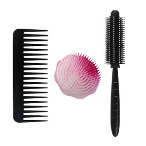 Roller Comb,Round Comb And Wide Tooth Comb Smooth Rounded Teeth Combs Professional Dressing Combs - For Men & Women Combo Pack