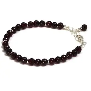 LKBEADS Silver Plated Bracelet with Red Smooth Garnet Beads – Round 6mm – 7 inch Adjustable – For Men & Women|LK_STACK_03331