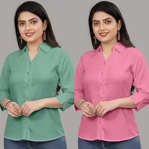 Formal Cotton Blend Shirt for Women with 3/4 Sleeve for Casual Wear Combo of 2