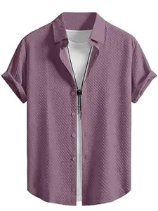 WIZOON Shirt for Men | Half Sleeves | Men’s Black Textured | Cotton Blend Shirts | Casual Shirt's | Spread Collar | Short Sleeves | Regular Fit