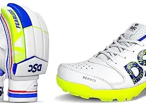 DSC Intense Attitude Leather Cricket Batting Gloves for Mens, Size - Mens, Hand - Right Unisex-Adult Beamer Cricket Shoes Fluro Yellow-White Cricket Shoe - 10 UK (1502451)
