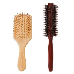 OROSSENTIALS Bamboo Hair Brush with bamboo & Boar bristles Wooden Hair Brush for Women & Men Gentle Hair Groomer Detangle, Soften, Protect Combo Pack of 2