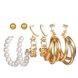 Jewels Galaxy Delicate Leaf Pearl & AD Fabulous 6 Pair of Stud & Drop Earrings For Women/Girls (Design 5) (JG-PC-ERGN-8652)
