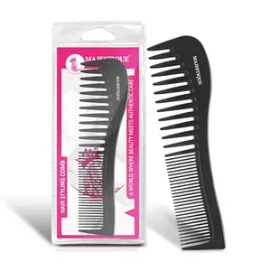 Majestique Big Comb | Professional 7.4 Inch Black Carbon Fiber Anti Static Chemical And Heat Resistant Kanga- Comb for All Hair Types | Fine and Wide Tooth Comb Detangler. Curly Hair for Men and Women
