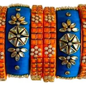 Blue jays hub Silk Thread Bangles New kundan Style Yellow And Pink color Set Of 12 for Women/Girls (2-2) (2-4)