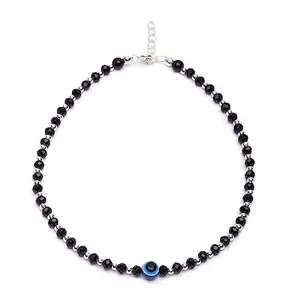 ZAVYA 925 Sterling Silver Evil Eye Adjustable Rhodium Plated Beaded Anklet (Single) | Gift for Women & Girls | With Certificate of Authenticity & 925 Hallmark