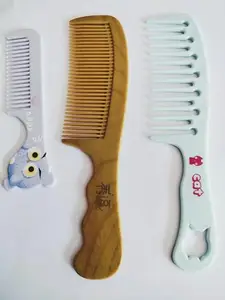 Wooden and Plastic Hair Combs Set, 3 Pieces