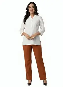 Oxinexx Airy Linen Cotton Short Kurta Pant Set for Women Breathable Short Length Kurti with Trouser Elegant Office