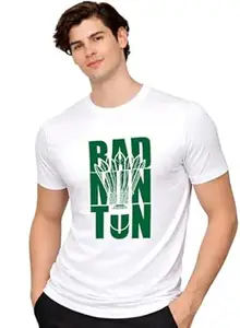 ADRO Badminton Printed T-Shirt for Men | Cotton Lycra | 180 GSM Regular Fit | Sports Casual Tee | Printed Tshirt for Men| Sports Stylish T Shirt