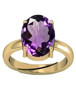 SIDHGEMS 11.00 Carat Amethyst Purple Gemstone Gold Plated Adjutable Ring For Men And Women