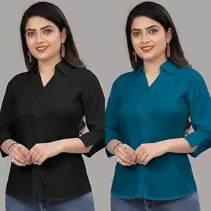 Formal Cotton Blend Shirt for Women with 3/4 Sleeve for Casual Wear Combo of 2
