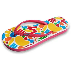 NoStrain Natural Rubber Printed Slippers For Women | Comfortable and Soft Womens Flip Flops (Twisted Geo Red, 4)