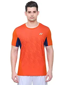Yonex 1123-30 Polyester Mens Round Neck T-Shirt, Small (Red Orange)