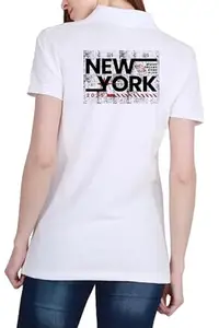NY 2025 (BLK) White Women Polo (Back) T-Shirt
