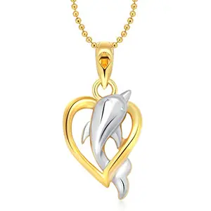 Vighnaharta Valentine Day Gift valentineday Gift for him Gift for Women Gift for Men Valentine Gift Dolphin Heart Gold and Rhodium Plated Fancy Pendant - [VFJ1140PG]