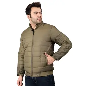 SPANCO Men Jacket in HD Material with Straight Strip Design (Length : Short) (Inner Filling : Fiber) (Color : Olive Green) (Size : XL) (Model : Goldiamond)