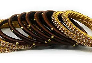 thread trends Plastic Gold Plated and Zircon Bangle Set for Women & Girls brown color (size-2/8)