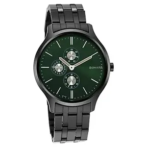 Sonata Men Stainless Steel Versatyle Ii Analog Watch - 7140Nm02, Band Color-Black,Dial Color-Green