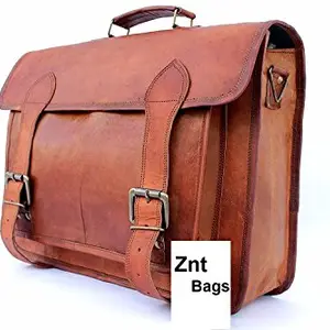 Znt Bags Leather Laptop Messenger Bag for Women&Men (Brown)