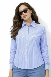 AREAL FASHION Women's Cotton chack Striped Button-Down Shirt, Long Sleeve, Collared, Casual Office Wear