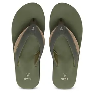YOHO Mello Premium Orthopedic Slippers for Men | Soft Footpharma Footbed | Lightweight Flip Flops | Anti-Skid Chappals | Cushioned Padded Strap for Comfort | Olive Green - UK 7