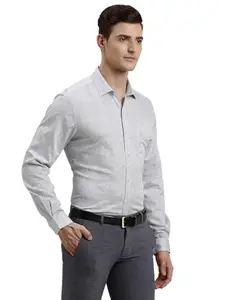 Turtle Men Slim Fit Printed Pure Cotton Grey Formal Shirt