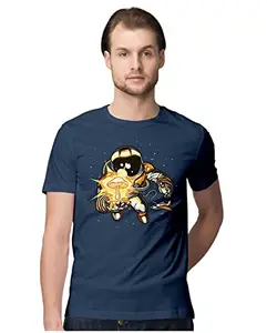 Men's Regular Fit T-Shirt Shroom Astronaut - Psychonaut 100% Cotton T-Shirt Navy Blue; _PSILOSPSHX-Navy Blue L Men Round_bz