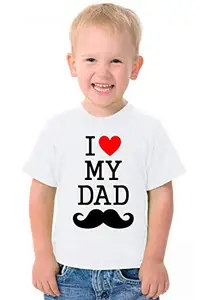 Printmate I Love My Dad White Graphic Polyester DriFit Sports Febric Round Neck Kids Unisex Half Sleeve T-Shirt