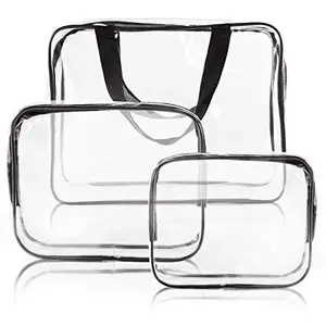 Zusaca Multipurpose Transparent Toiletry Bag for Women & Men, Travel Pouch for Makeup Cosmetic Bag, Travel Organizer for Toiletries, Toiletry Storage Kit, Set of 3, Multi.