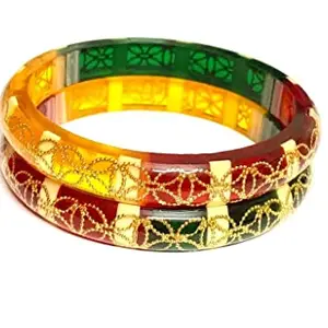 Generic Seep Multicolor Laminated Gold Plated Brass Bangles Set for Women's (2 Piece) (2.4 Inches)
