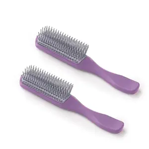 UMAI Flat Hair Brush with Strong & Flexible Bristles | 9-Row Curl Defining Brush for Thick Curly & Wavy Hair | Large Fan-type Head | Hair Styling Brush for Women & Men (Purple, Pack of 2)