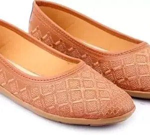 Mayank Enterprises Women's Jaipuri Ballet Flats, Brown Quilted Pattern, Casual Bellies (Brown, UK Footwear Size System, Adult, Women, Numeric, Medium, 5)