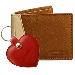 ABYS Valentine Special Genuine Leather Wallet with Keyring Combo for Men