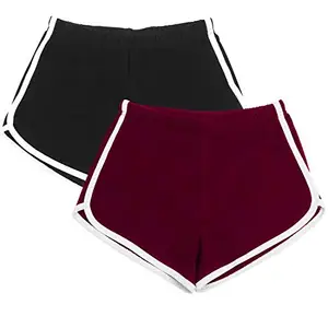 THE BLAZZE 1010 Women's Sports Yoga Running Athletic Shorts for Womens Cotton (Large, Black,Maroon)