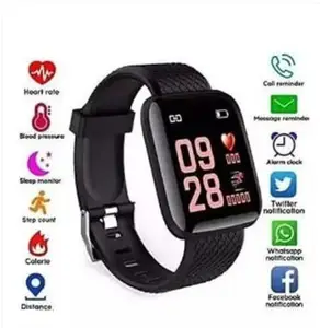 ID116 Plus 2023 Latest for Android and iOS Phones IP68 Waterproof Activity Tracker with Touch Color Screen Sleep & Heart Rate Monitor Pedometer - Black