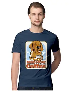 ALLEN BLACK Men's Regular Fit T-Shirt I Need More Coffee - Doggo 100% Cotton T-Shirt Navy Blue_DOGGCOFFO-Navy Blue 3XL Men Round_