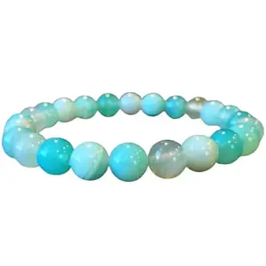 RRJEWELZ Natural Blue Jasper 8mm Round Shape Smooth Cut Beads Stretchable Bracelet for Men & Women.|STBR_RR_02120_6.5