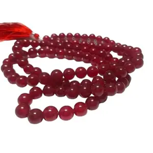 HI International Ruby Jade Ruby 100 Beads Tasbeeh, Necklace Smooth Round, Ruby Jade Beads Tasbeeh, AAA Ruby Necklace Mala Red Crystal Necklace