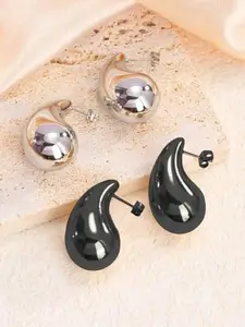 Set Of 2 Stainless Steel Enameled Teardrop Shaped Drop Earrings Sterling SDrops & Danglers