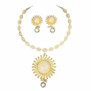 Sunshine Blossom Sunflower Design Beaded Necklaces For Women | Beaded Necklace Jewellery Set | White Necklace Set For Women